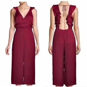 Parker | Boudoir Culotte Jumpsuit Ruffles Wide Leg Dots Cranberry Red Medium